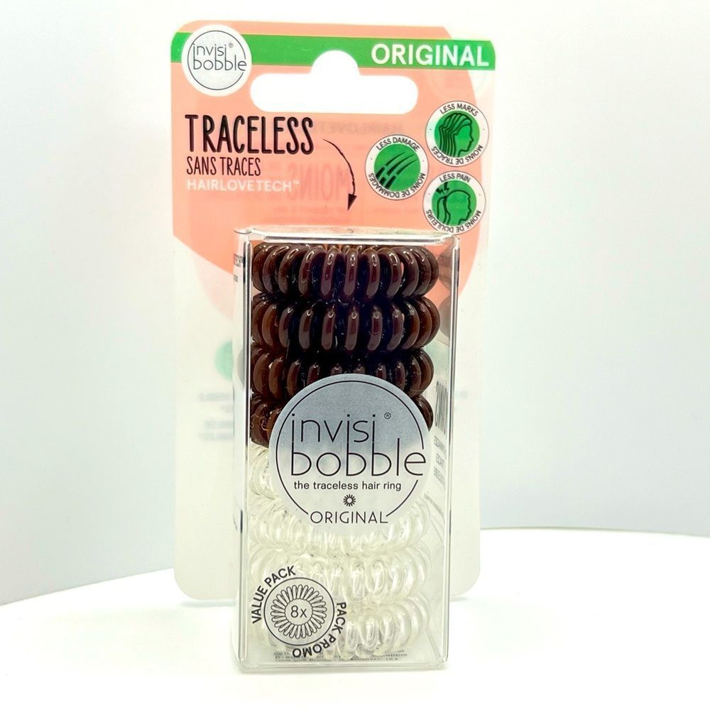 $5 🌸 Invisibobble Original Traceless Hair Ring Multipack Crystal Clear & Brown